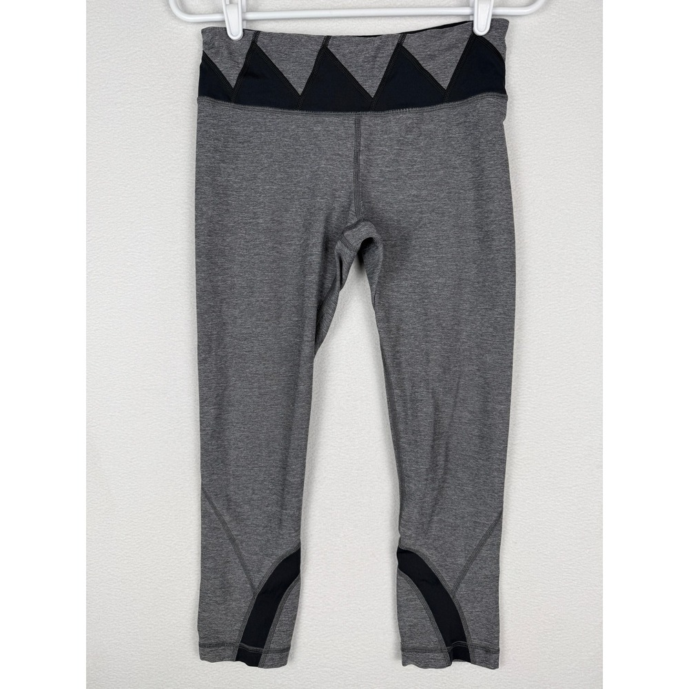 Lululemon Run Inspire Crop II Leggings Grey Black Geometric Waistband Size 6